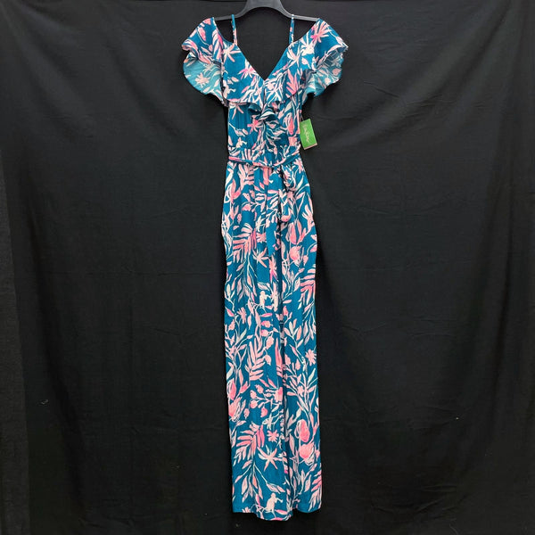 NWT Wmns LILLY PULITZER Blue & Pink Patterned Ruffle Emilea Jumpsuit Sz S