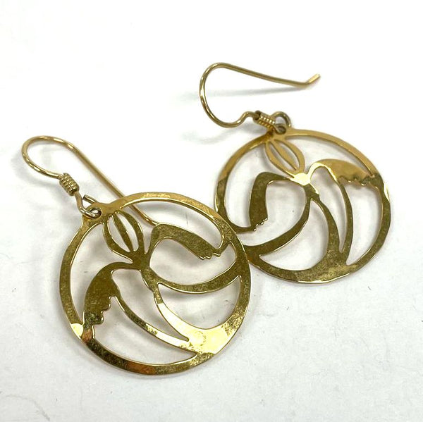 Gold-tone Wild Bryde Abstract Cutout Round Dangle Signed Earrings