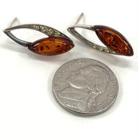 925 Sterling Silver Modern Free Form Design With Amber & CZ Accents 2.51 Grams