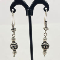 Sterling Silver Ethnic Bali-Bead Style 1 3/4" Long Dangle Earrings, 4.53g