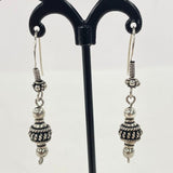 Sterling Silver Ethnic Bali-Bead Style 1 3/4" Long Dangle Earrings, 4.53g