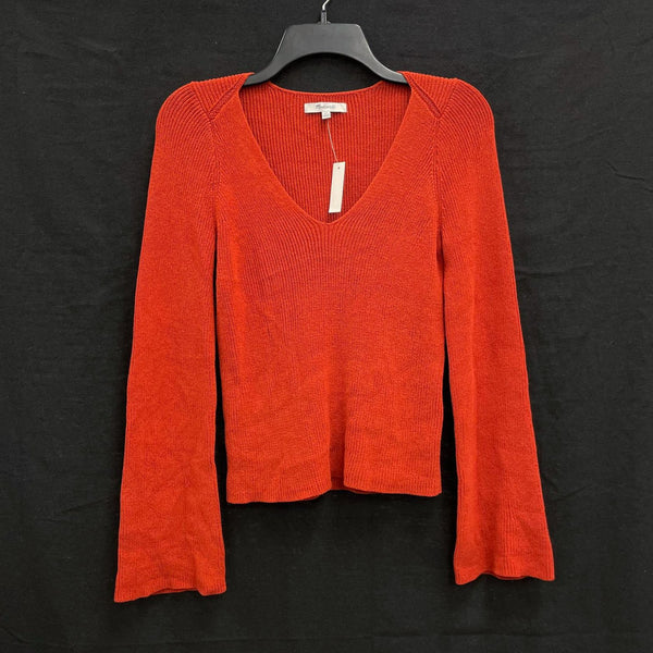 NWT Wmns MADEWELL Blood Orange Bell Sleeve V-Neck Knit Sweater Sz XS MSRP$92