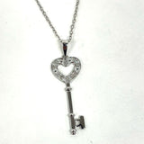 18" Sterling Silver Key Pendant Necklace with Diamond Accents, 2.06g