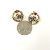 VNTG .75" Sterling Silver Vermeil Cloisonne Enamel Butterfly Post Earrings 6.72g
