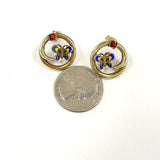 VNTG .75" Sterling Silver Vermeil Cloisonne Enamel Butterfly Post Earrings 6.72g
