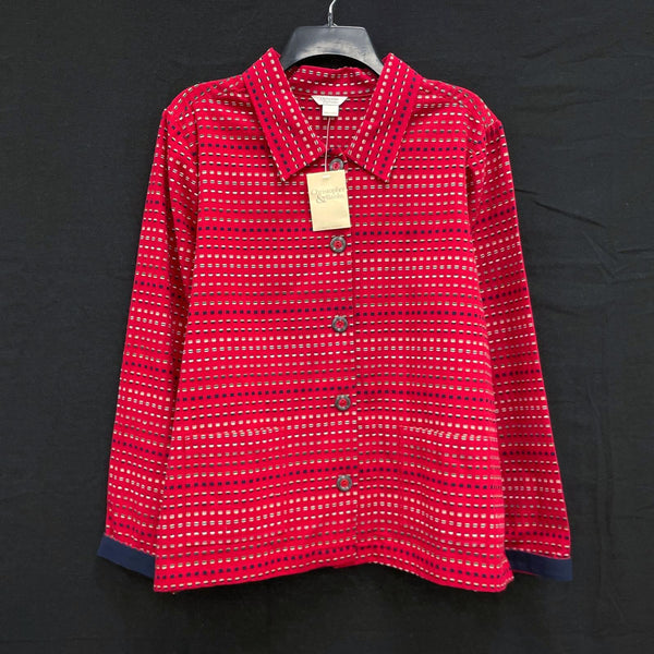 NWT Wmns CHRISTOPHER & BANKS 100% Cotton Red Embroidered Lightweight Jacket Sz L
