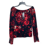 NWT Wmns KAREN KANE Black & Red Rose Floral Velvet Smocked Long Sleeve Top Sz S