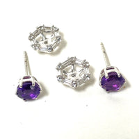 Sterling Silver Amethyst Stud Earrings w/ White Sapphire Jackets, 2.1g