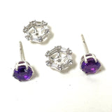 Sterling Silver Amethyst Stud Earrings w/ White Sapphire Jackets, 2.1g