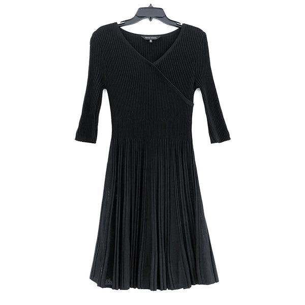 Wmns MING WANG Black 3/4 Sleeve A-Line Cool Airy Ribbed Sweater Dress Sz M