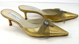 Shannon Britt Gold Leather Pointed Toe Open Back Kitten Heels Women’s Sz 8