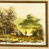 VNTG Signed Randy Landscape Painting Person Walking Through Trees Clearing Lake
