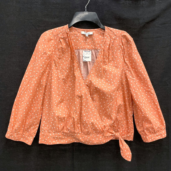 NWT Wmns MADEWELL 100% Cotton Orange Star Print 3/4 Sleeve Wrap Top Sz M