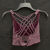 Wmns LULULEMON Burgundy Striped Free To Be Wild Long Line Sports Bra Sz 6