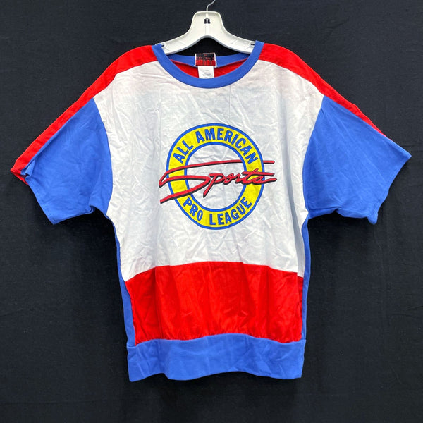 90s Vintage MS. TOPS Red White Blue Colorblock Sports Short Sleeve T-Shirt Sz 38