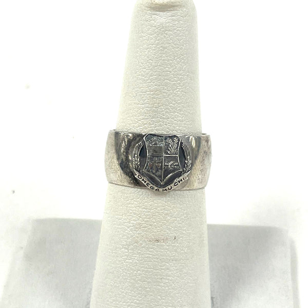 Sterling Silver Vintage Sz. 6.75 Omega Mu Chi Fraternal 9.5mm Wide Ring, 6.23g