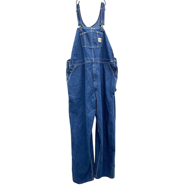 Mens CARHARTT Blue Denim Jean Workwear Rugged Flex Logger Bib Overalls Sz 50x32