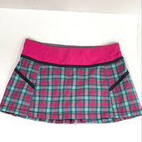 Lululemon Pink Green Plaid Pleated Athletic Skirt Women’s Sz 10