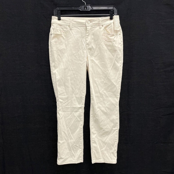 NWT Wmns CHICOS Cream Sateen Slim Leg Crop Pants Sz 2 MSRP$89