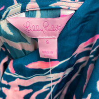 NWT Wmns LILLY PULITZER Blue & Pink Patterned Ruffle Emilea Jumpsuit Sz S