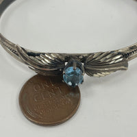 Ted Ott Signed Sterling Silver Southwestern Bangle with Blue CZ Stone - 10.94g